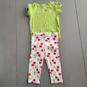 Gymboree Baby Girl 3-6 Months Two Piece Outfit Sweetie Pie Green White Cherries